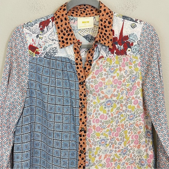 Anthropologie Maeve Mixed Print Button Down Blouse Patchwork Size XS - Picture 5 of 9